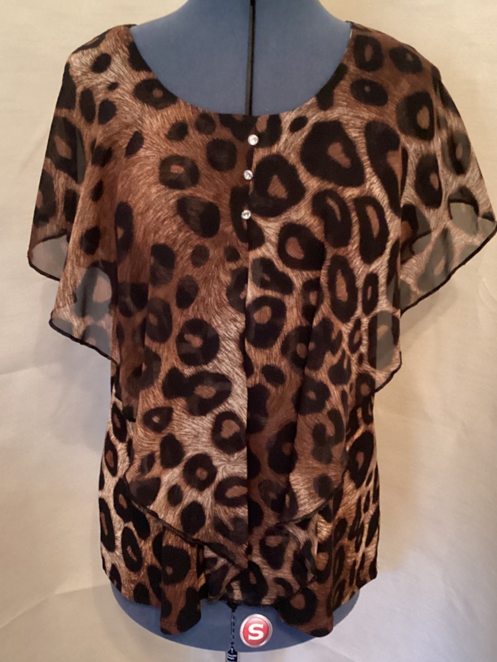 Leopard Print Flutter Sleeve Women's Top - Brown and Black
